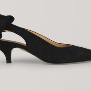 Ganni Sabine Bow Slingback Pumps Women's Size 38 (US 7.5) Black Kitten Heel